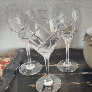 (New) Mikasa Clear Olympus Grande Swirl Design Crystal Wine Glass Set of 3
